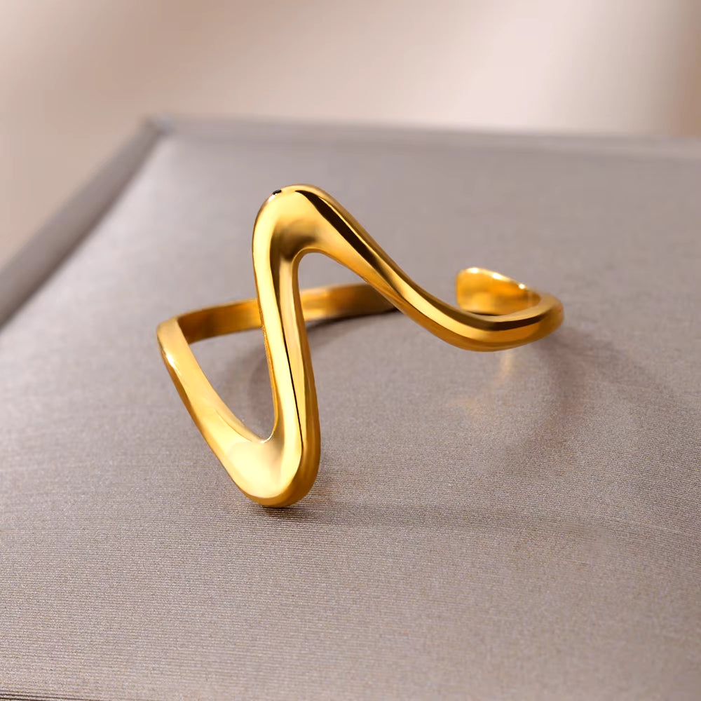 Anneau vintage vague en argent et acier inoxydable