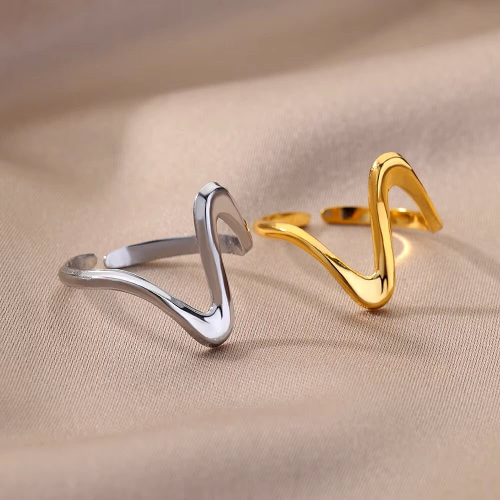 Anneau vintage vague en argent et acier inoxydable