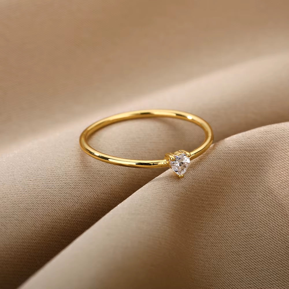 Zircon Little Heart Rings for Women Minimalism Heart Ring Stainless Steel Finger Dainty Ring Valentine Gifts Free Shipping