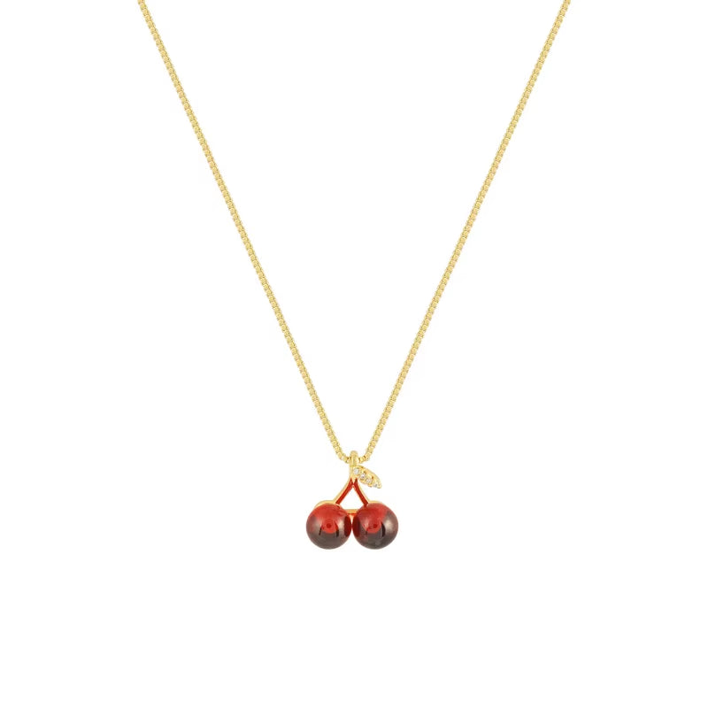 Collier à pendentif cerises rouge vin