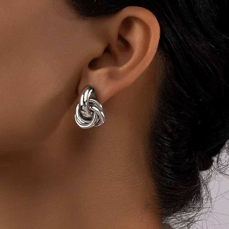 Stainless Steel Chunky Hoop Earrings for Women Girls Gold Color Double Ring Thick Geometric Drop Earrings Statement Jewelry Gift