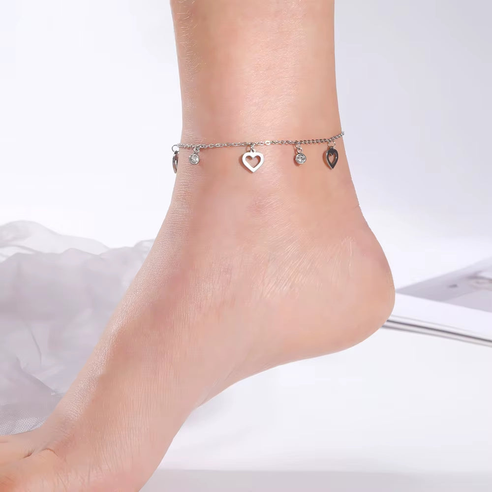 Chaines de cheville plume en acier inoxydable couleur or et argent