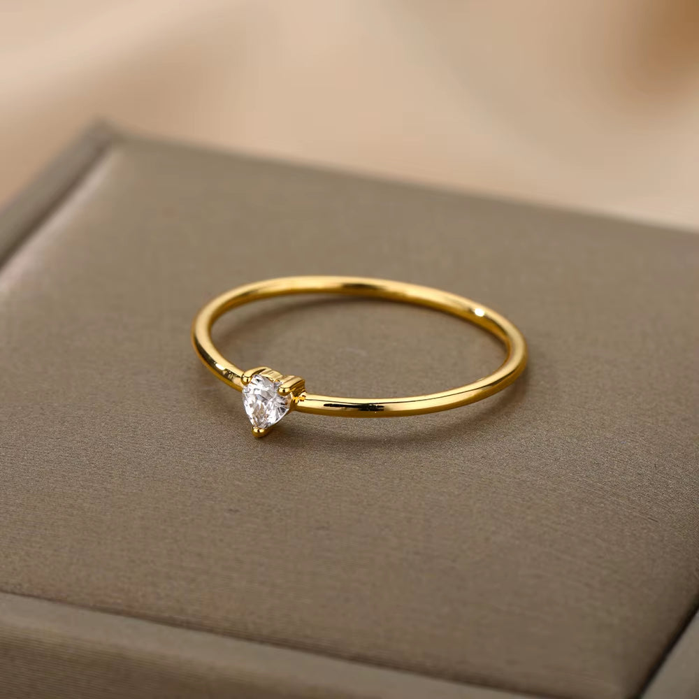 Zircon Little Heart Rings for Women Minimalism Heart Ring Stainless Steel Finger Dainty Ring Valentine Gifts Free Shipping