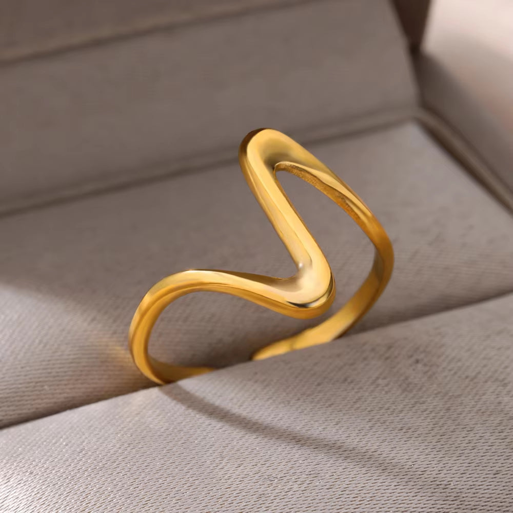 Anneau vintage vague en argent et acier inoxydable