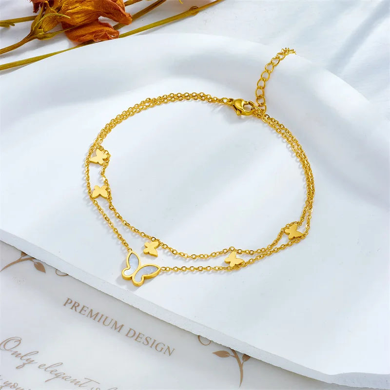Chaines de cheville breloque papillons en acier inoxydable