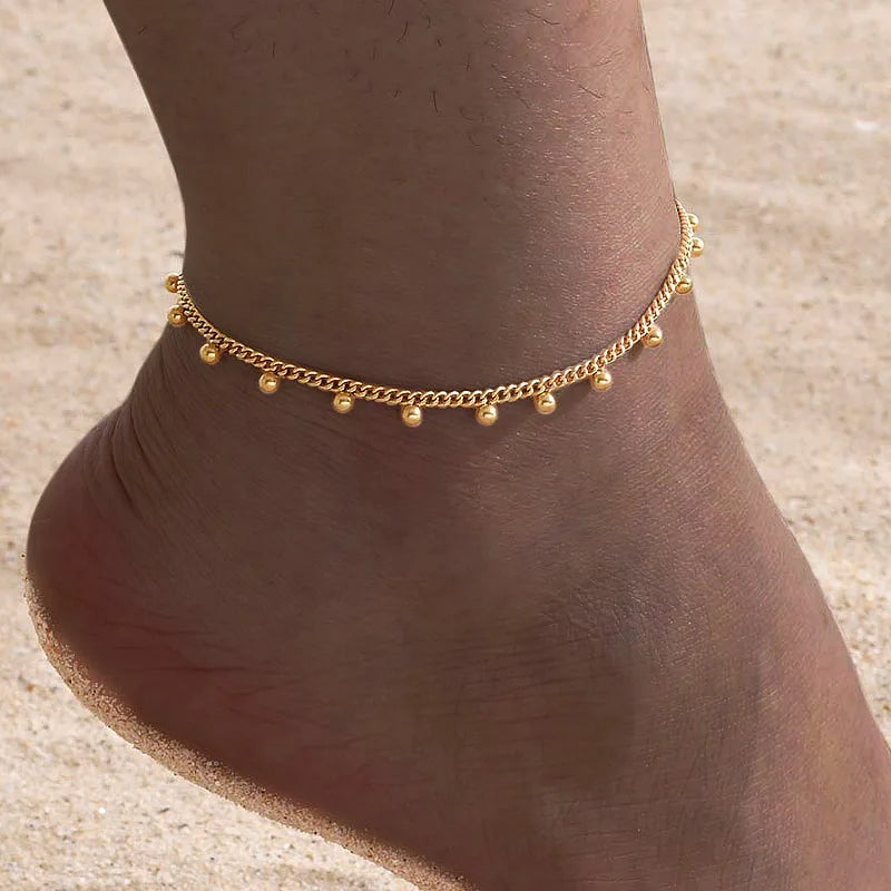 Chaine de cheville à perles dorés