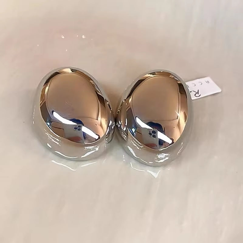 Stainless Steel Smooth Big Oval Stud Earrings for Women 2024 Exaggerated Hollow Ball Geometric Ear Buckle Earring Jewelry Gift