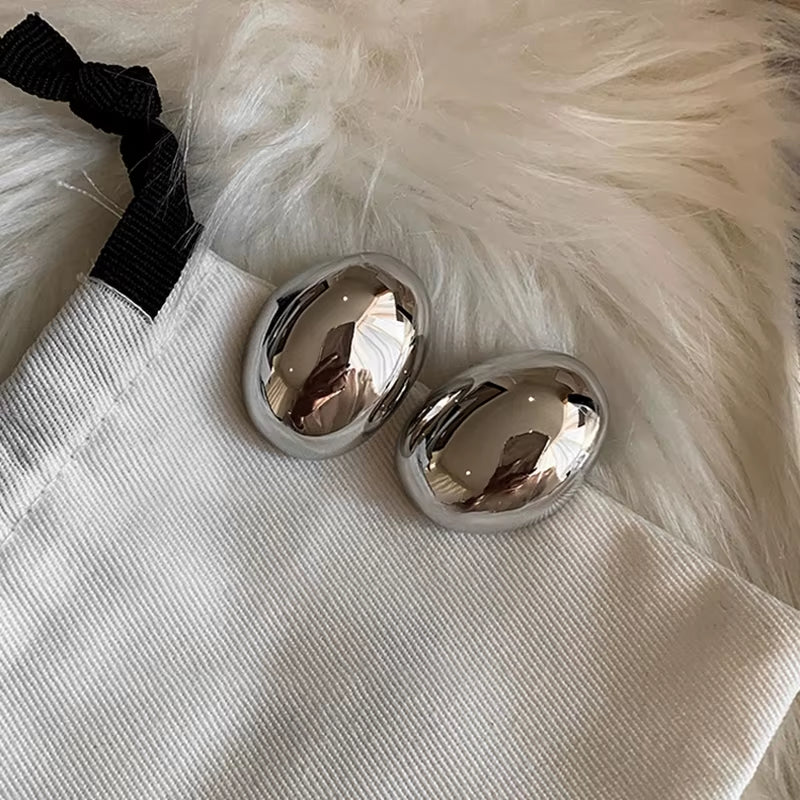 Stainless Steel Smooth Big Oval Stud Earrings for Women 2024 Exaggerated Hollow Ball Geometric Ear Buckle Earring Jewelry Gift
