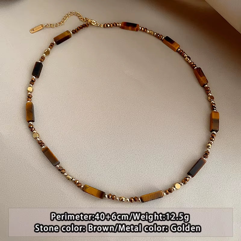 Collier avec pendentif en pierre d'œil de tigre & chaine de clavicule