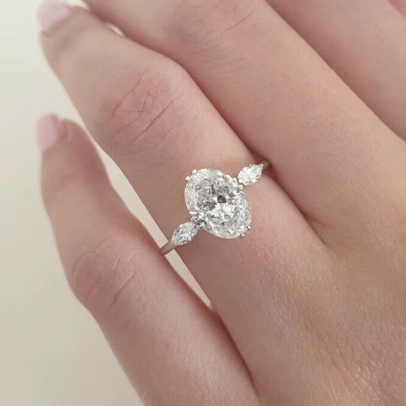 Bague Argent sterling 925 ovale zircon cubique cristaux