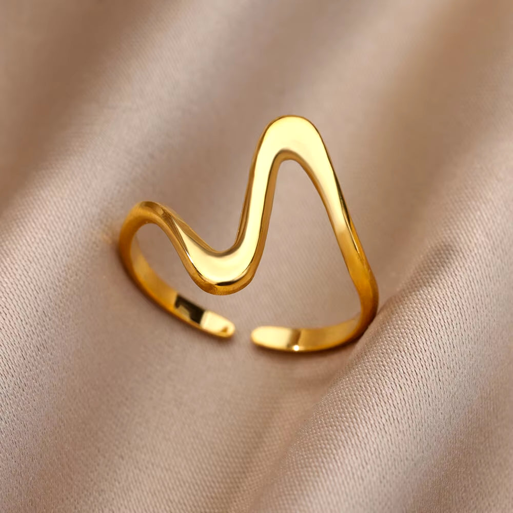 Anneau vintage vague en argent et acier inoxydable
