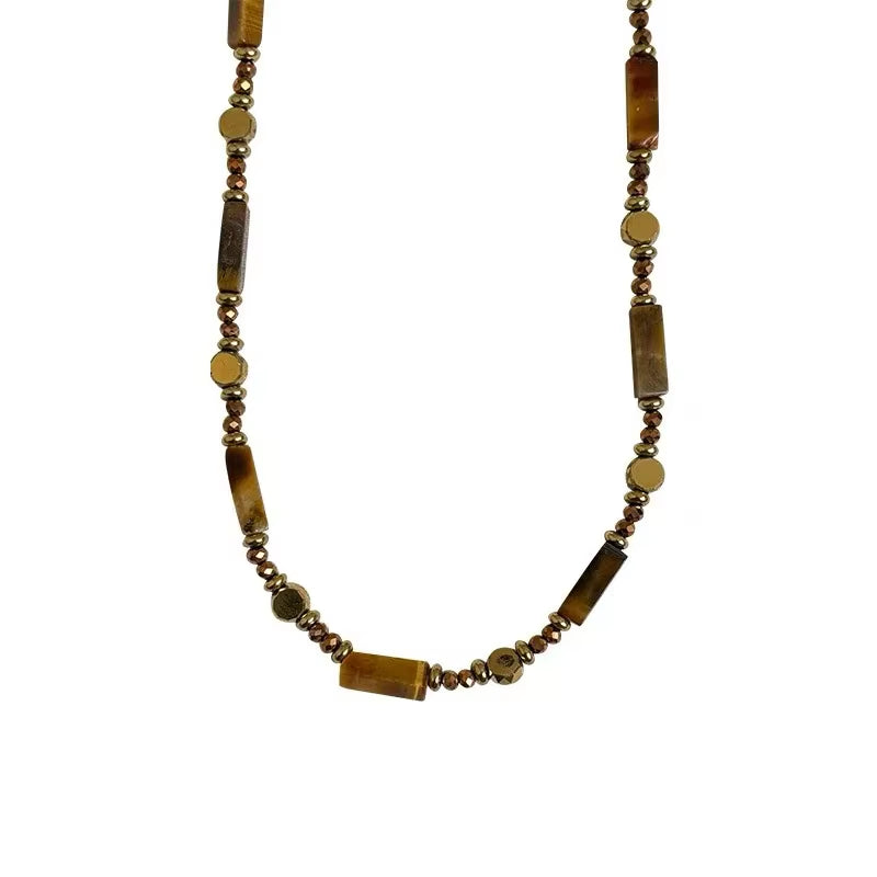 Collier avec pendentif en pierre d'œil de tigre & chaine de clavicule