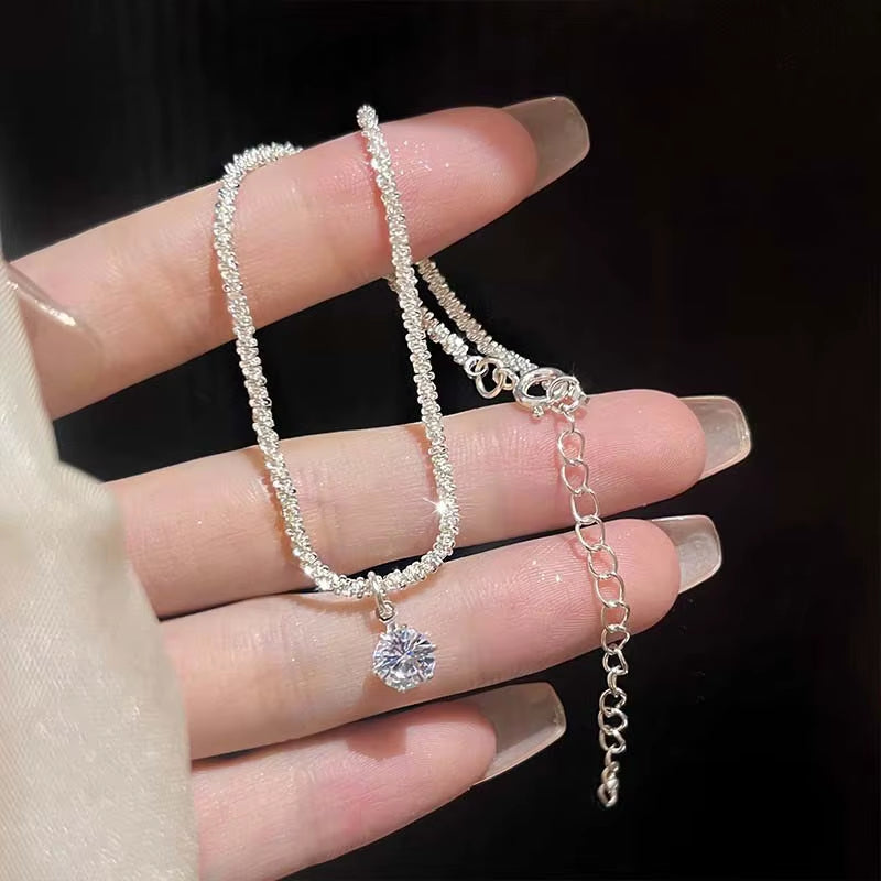 Chaine de cheville brillante cubique zircon style argenté