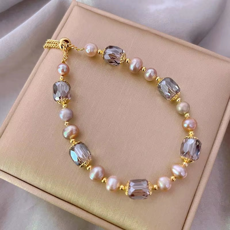 Bracelet en perle violettes réglable