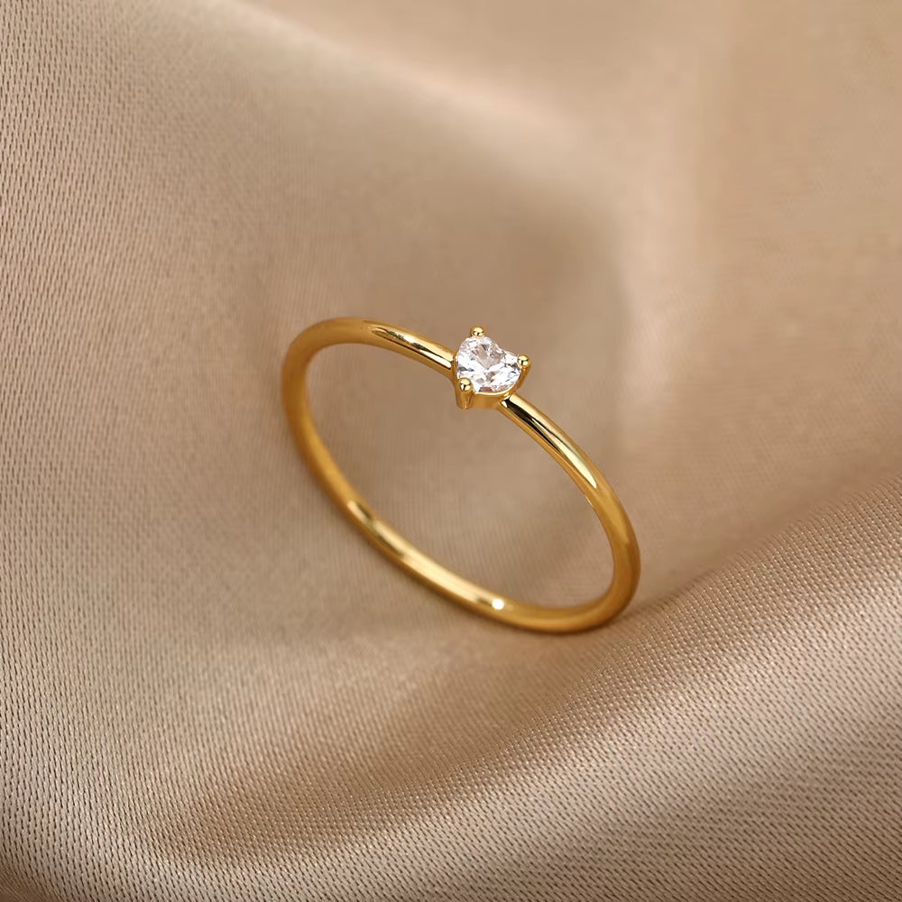 Zircon Little Heart Rings for Women Minimalism Heart Ring Stainless Steel Finger Dainty Ring Valentine Gifts Free Shipping