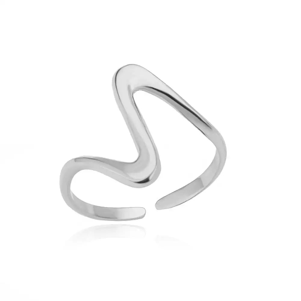 Anneau vintage vague en argent et acier inoxydable