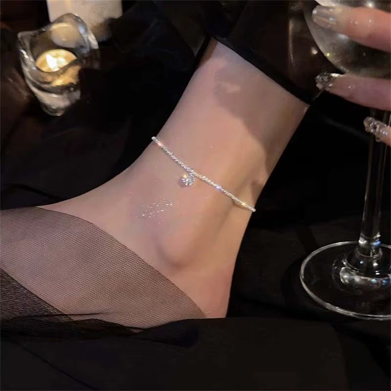 Chaine de cheville brillante cubique zircon style argenté