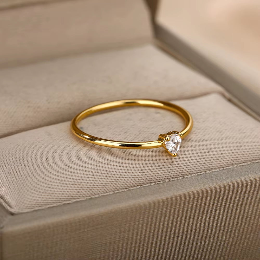 Zircon Little Heart Rings for Women Minimalism Heart Ring Stainless Steel Finger Dainty Ring Valentine Gifts Free Shipping