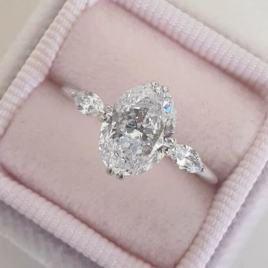 Bague Argent sterling 925 ovale zircon cubique cristaux 
