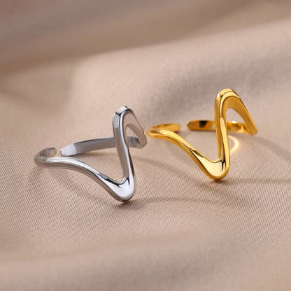 Anneau vintage vague en argent et acier inoxydable