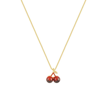 Collier à pendentif cerises rouge vin