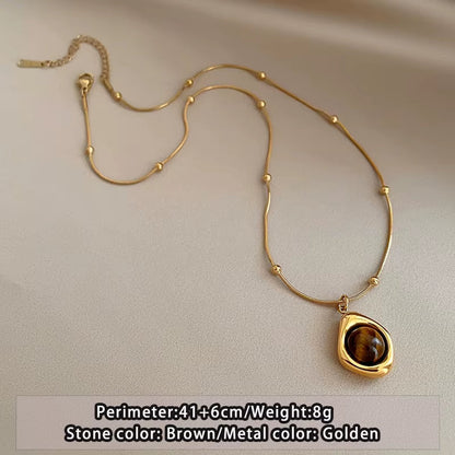 Collier avec pendentif en pierre d'œil de tigre & chaine de clavicule 