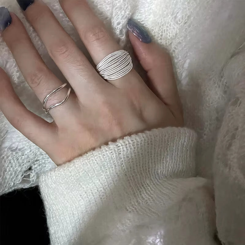 Bague ajustable à lignes uniques en argent 925 sterling