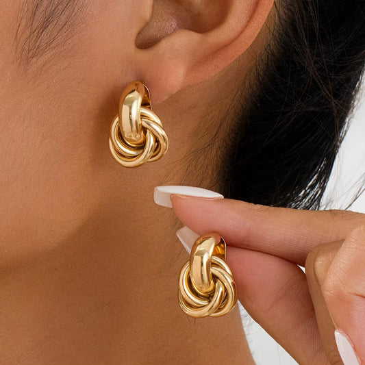 Stainless Steel Chunky Hoop Earrings for Women Girls Gold Color Double Ring Thick Geometric Drop Earrings Statement Jewelry Gift