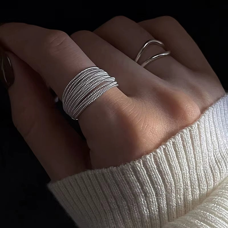 Bague ajustable à lignes uniques en argent 925 sterling