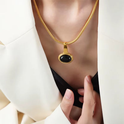 Stainless Steel Snake Bone Chain Necklace Women Black Glass Bead Pendant Girl Aesthetic Necklace Neogothic Jewelry Accessories