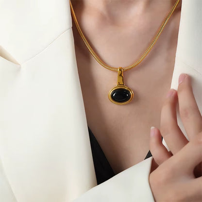Stainless Steel Snake Bone Chain Necklace Women Black Glass Bead Pendant Girl Aesthetic Necklace Neogothic Jewelry Accessories