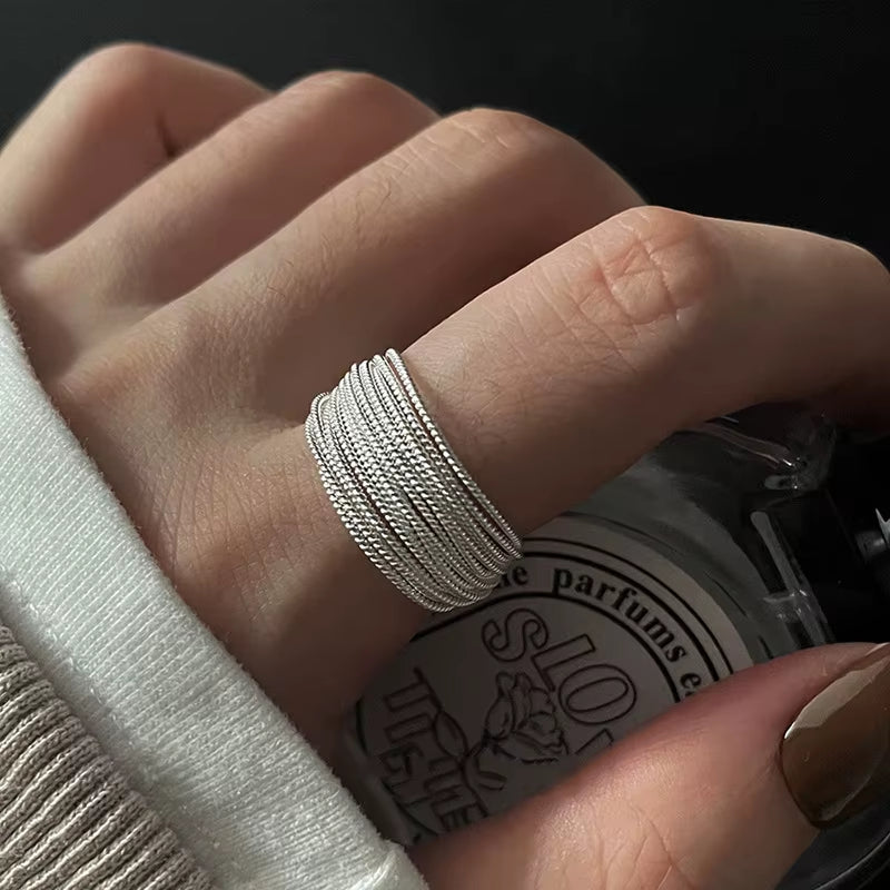 Bague ajustable à lignes uniques en argent 925 sterling