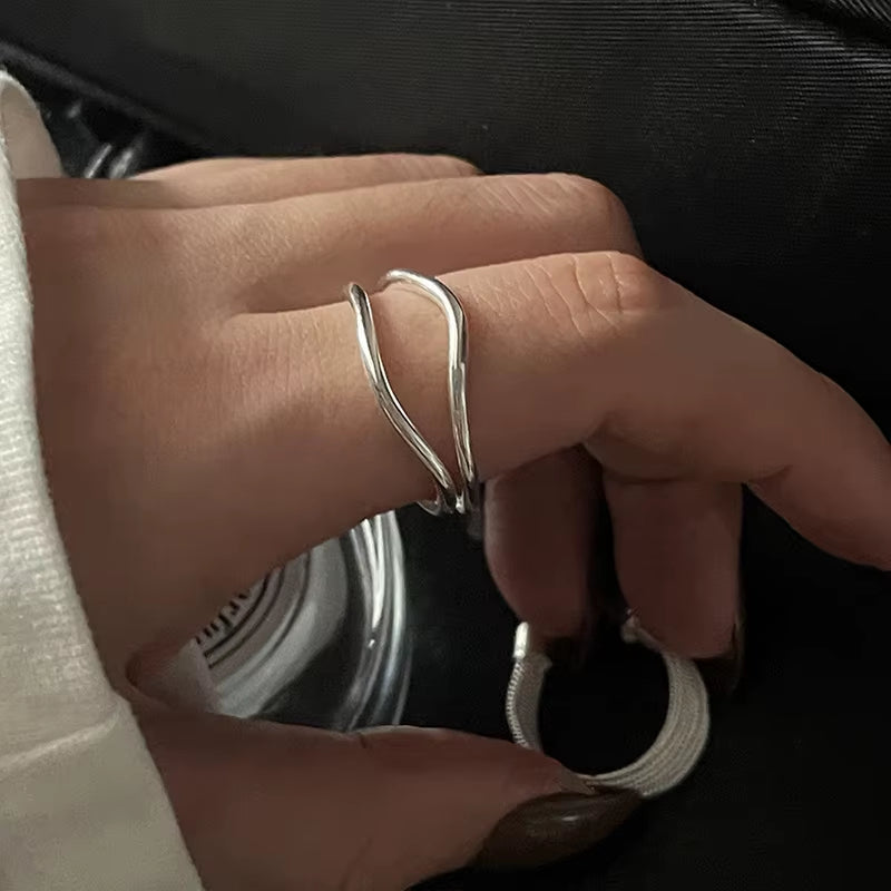 Bague ajustable à lignes uniques en argent 925 sterling