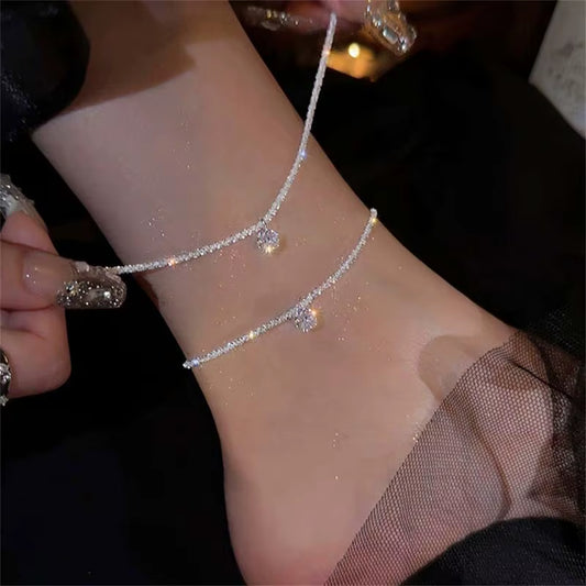 Chaine de cheville brillante cubique zircon style argenté