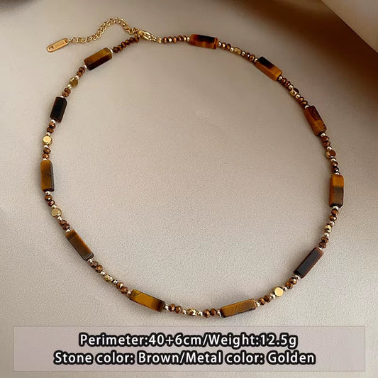 Collier avec pendentif en pierre d'œil de tigre & chaine de clavicule 