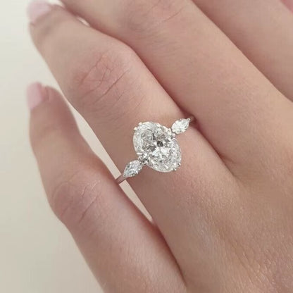 Bague Argent sterling 925 ovale zircon cubique cristaux 