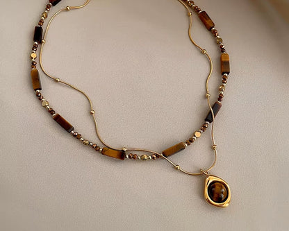 Collier avec pendentif en pierre d'œil de tigre & chaine de clavicule 