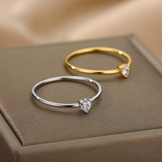 Zircon Little Heart Rings for Women Minimalism Heart Ring Stainless Steel Finger Dainty Ring Valentine Gifts Free Shipping