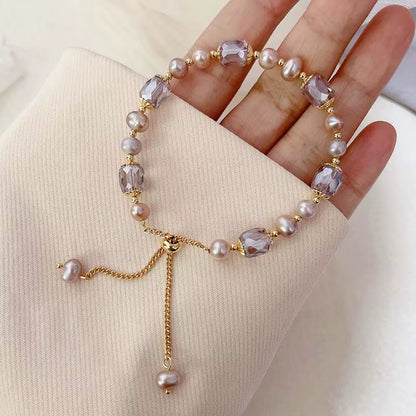 Bracelet en perle violettes réglable