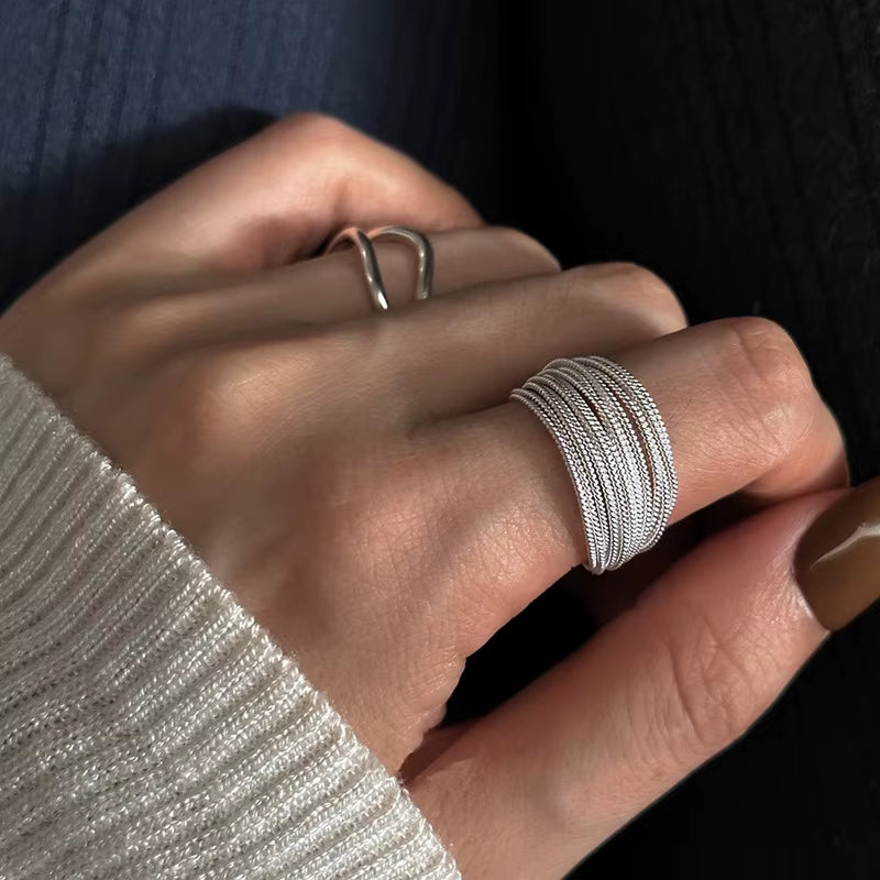 Bague ajustable à lignes uniques en argent 925 sterling