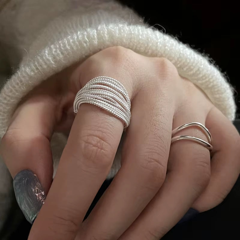Bague ajustable à lignes uniques en argent 925 sterling