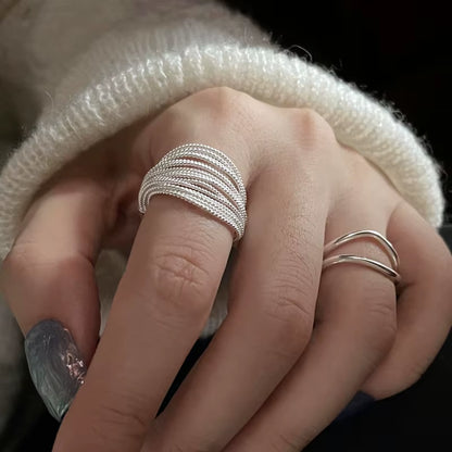 Bague ajustable à lignes uniques en argent 925 sterling
