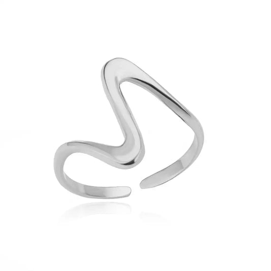Anneau vintage vague en argent et acier inoxydable
