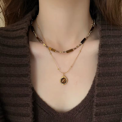 Collier avec pendentif en pierre d'œil de tigre & chaine de clavicule 